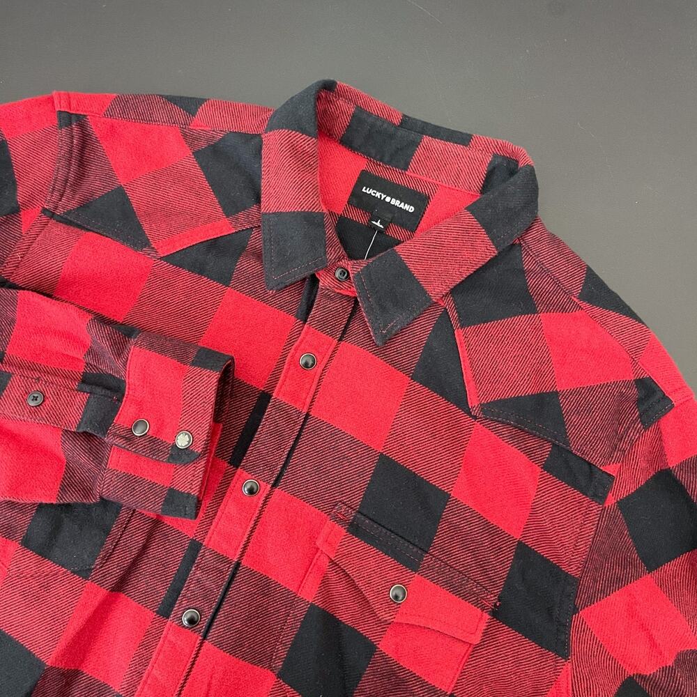 Lucky Brand Western Shirt Mens Large‎ Cloud Buffalo Check Flannel Pearl Snap NEW